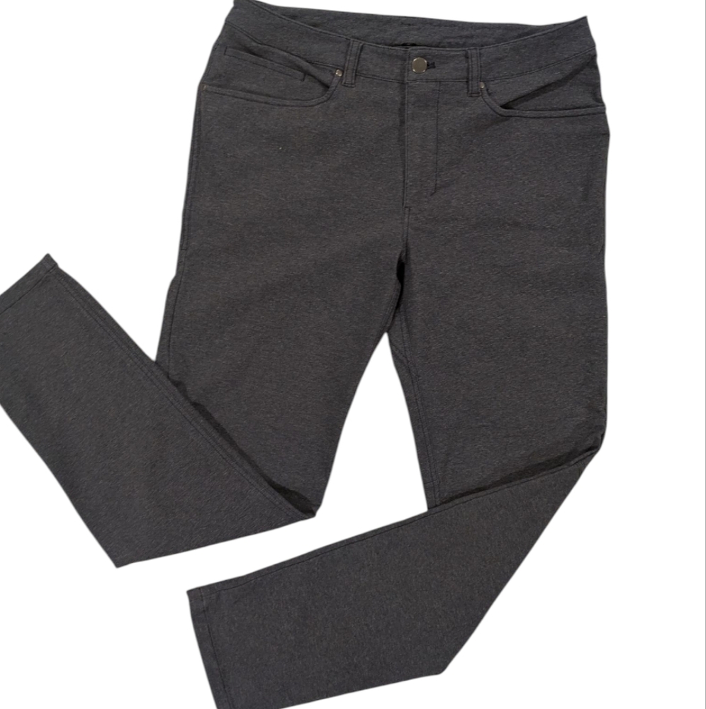 Lululemon ABC Pant Skinny Tech Stretch Canvas 5-Pocket Pants Heathered Black 32 - Picture 3 of 17